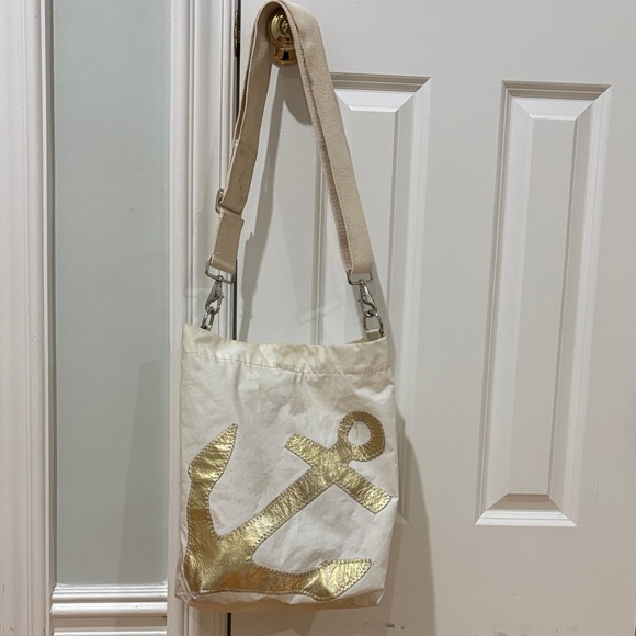 Nautical Gold Anchor Canvas Shoulder Bag - Picture 1 of 4